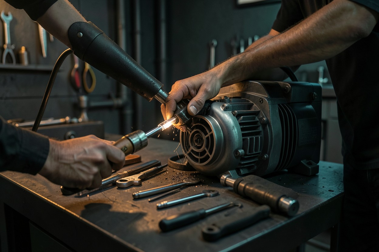 Técnico trabajando cuidadosamente en un equipo